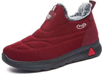 Generic Womens Winter Boots Warm Fleece Lined Slip On High Top Soft Sole Thermal Insulated Outdoor Boots For Cold Weather Couple Style(Red, 6.5)