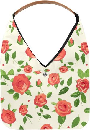 Generic Roses Green Leaf Pattern Reusable Lightweight Grocery Bags - Foldable Into Compact Pouch, Washable & Sturdy, Multipurpose for Shopping and Travel