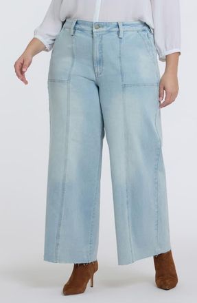 NYDJ Simone Raw Hem High Waist Wide Leg Utility Jeans in Desert Shoreline at Nordstrom, Size 18W
