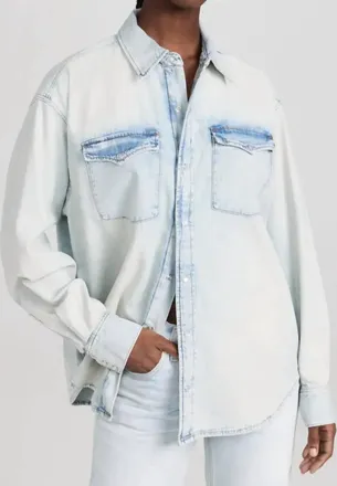 Re/Done Oversized Denim Shirt Top In Blue