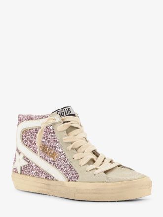 Golden Goose Womens Leather Sneakers With Glitter Pink Trainers
