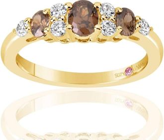 Suzy Levian Golden Sterling Silver and Brown Cubic Zirconia Graduating Ring