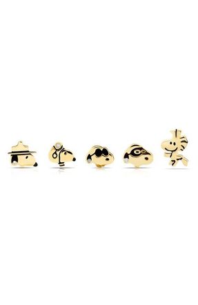 Crislu x Peanuts Snoopy & Woodstock Set of 5 Assorted Single Stud Earrings in 18Kt Yellow Gold /Clear Stone at Nordstrom
