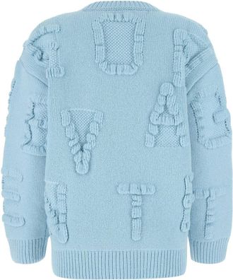 Bottega Veneta Womens Light Blue Stretch Wool Blend Shetland Alphabet Oversize Sweater 8955 Exterior: Elastane Nylon Maglieria