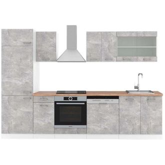 Vicco Mueble De Cocina R-line, Hormig&oacute;n/blanco, 300 Cm, Et Roble