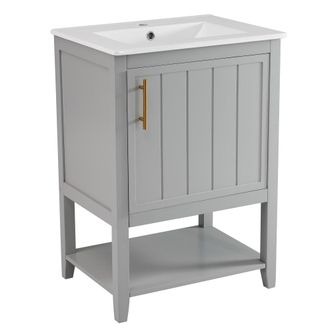 Urban Meuble Mueble de Ba&ntilde;o Gris con Lavabo - Armario Compacto con Almacenaje