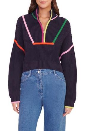 Staud Hampton Half Zip Crop Sweater in Navy Multi at Nordstrom Rack, Size X-Small