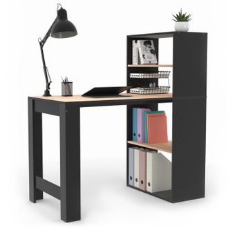 IDMarket Scrivania Libreria Ben Con Ripiani Neri E Effetto Faggio