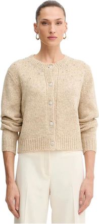 Fracomina Geborduurde Knopen Cardigan - Dames - Truien - Beige - Maat: XL Leer