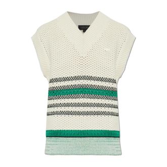 Lacoste Lacy Striped Piqu&eacute; Sweater Vest - unisex - V-hals truien - Beige - L - Katoen - Truien & Vesten