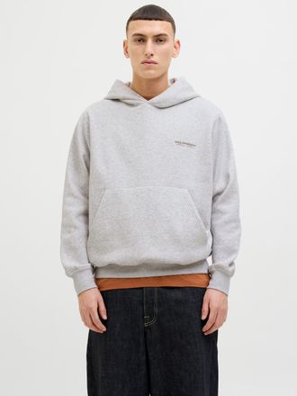 Jack & Jones Kapuzensweatshirt JACK & JONES JORISLINGTON BACK SWEAT HOOD SN, Herren, Gr. M, grau (wei&szlig; melange), angeraute Sweatware, Obermaterial: 70% Baumwolle, 