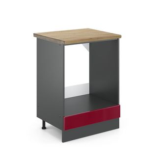 Vicco Armario Para Horno Empotrado R-line, Rojo Burdeos Alto Brillo, 60 Cm, Et Roble Vicco