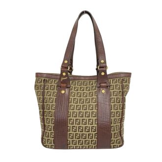 Fendi Brown Canvas Leather Handbag Tote Bag (Pre-Owned)