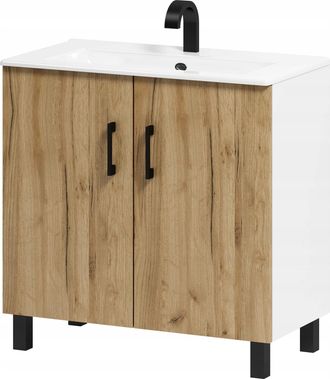 OEM Mueble De Ba&ntilde;o Viki 80 Con Lavabo, Roble Artesanal, Oro/blanco