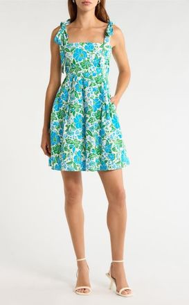 Sugarlips Graica Pleated Midi Dress in Blue Green White at Nordstrom, Size X-Small