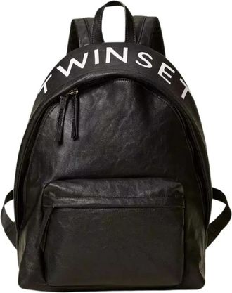 Twinset Textured Logo Backpack - Dames - Rugzakken - Zwart - ONE Size - Leer - Tassen