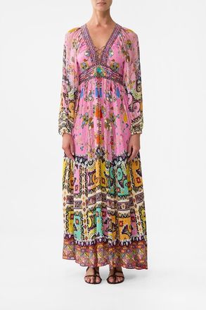 Camilla Lace Up Front Long Dress Patchwork Panorama at Nordstrom, Size Xx-Small Au