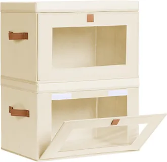 OEM Organizador De Armario Grande: Cajas De Almacenamiento Con Asas Y Ventana Transparente, Cajas Plegables Decorativas Con Tapa, Contenedores De Tela Par