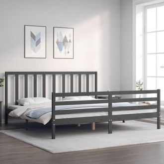 vidaXL Estructura De Cama Con Cabecero Madera Maciza Gris 200x200 Cm Vidaxl