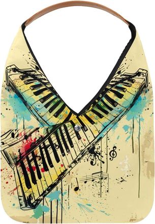 Generic Retro Piano Music Note (2) Reusable Lightweight Grocery Bags - Foldable Into Compact Pouch, Washable & Sturdy, Multipurpose for Shopping and Travel