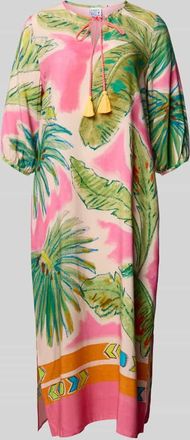 Emily van den Bergh Tunikakleid aus Viskose mit Tunikakragen und Quasten in Pink, Gr&ouml;&szlig;e 36