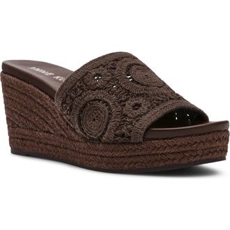 Anne Klein Effy Espadrille Slide Sandal in Chocolate Brown Crochet at Nordstrom, Size 7.5