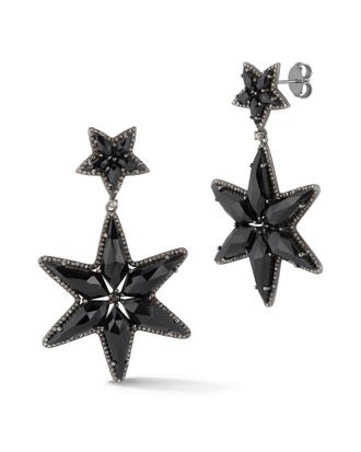 Banji Jewelry Silver 85.81 Ct. Tw. Diamond & Black Spinel Star Statement Earrings