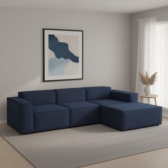 Dmora Sof&aacute; Fijo Ddzek, Sof&aacute; Modular 3 Plazas Pen&iacute;nsula Derecha, 100% Made In Italy, Sof&aacute; Moderno En Tela, Cm 300x170h70, Azul - Dmora