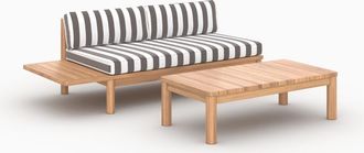 Rendez-Vous D&eacute;co Salon de jard&iacute;n de 2 personas en teca maciza y tela a rayas gris