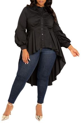 Buxom Couture High/Low Peplum Shirt in Black at Nordstrom, Size 1 X