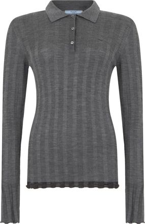 Prada Polo Sweater - Dames - Polos - Grijs - S - Katoen - Tops