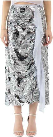 Sabina Mus&aacute;yev Zilveren Paillet Midi Rok - Dames - Midirokken - Grijs - M - Polyester - Rokken