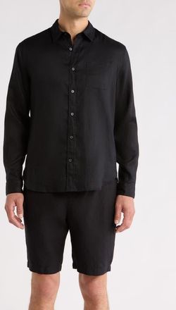 Vince Linen Button-Up Shirt in Black at Nordstrom, Size Xx-Large