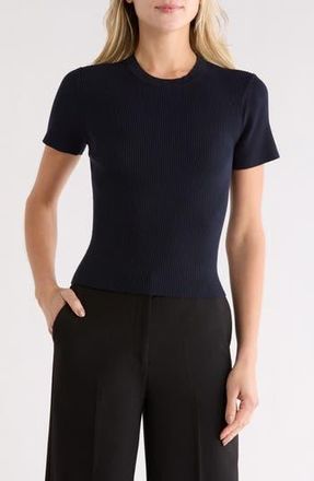 TWP Tease Rib Knit Short Sleeve Top in Midnight at Nordstrom Rack, Size Xx-Small