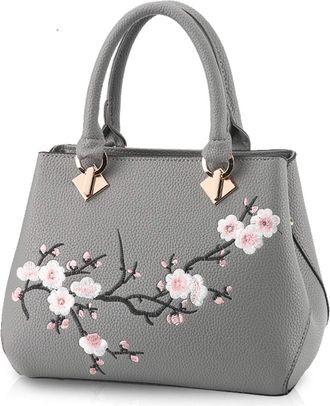 Nicole & Doris NICOLE&DORIS Woman Floral Pattern Crossbody Soft Tote Commuter PU Leather Handbag, Gray, M
