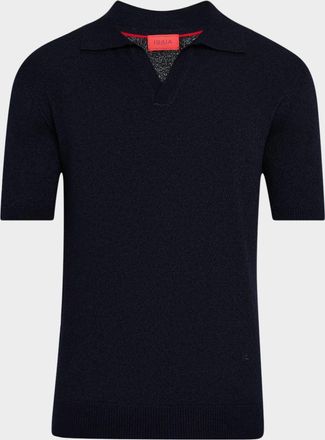 Isaia Mens Cashmere and Silk Johnny-Collar Polo Sweater