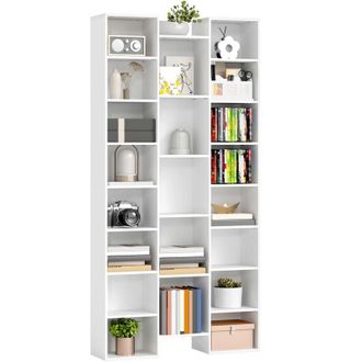 HOMCOM Tall Bookshelf with 21 Compartments and 10 Adjustable Shelves, White