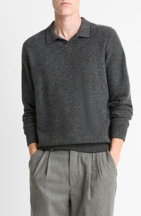 Vince Boiled Cashmere Johnny Collar Sweater in Black/Medium Heather Grey at Nordstrom Rack, Size X-Small
