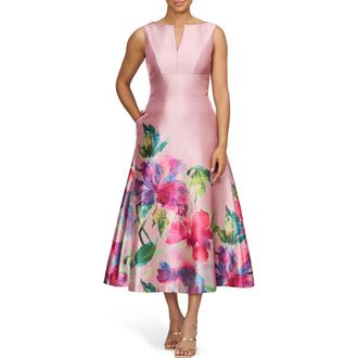 Kay Unger Marlene Placed Floral Print Sleeveless Cocktail Dress in Woodrose Multi at Nordstrom Rack, Size 10