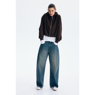 H&M Short Zip-through Hoodie in Dark Brown at Nordstrom, Size X-Small