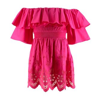 Self Portrait Fuchsia Embroidered Ruffle Off Shoulder Top Size XS