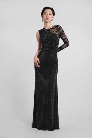 Self Portrait Long Dress In Black Polyester