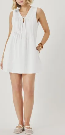 Splendid Stella Pintuck Detail Linen Minidress in White at Nordstrom, Size X-Small