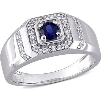 Delmar Mens Sterling Silver Created White & Blue Sapphire Halo Ring at Nordstrom Rack, Size 10.5