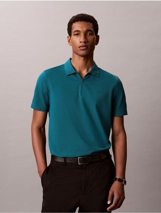 Calvin Klein Mens Tech Pique Zip Polo Shirt - Medium Green - 2XL