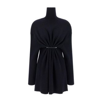 Balenciaga Turtlenecks, female, Blue, Size: S Pinched Knit Mini Dress