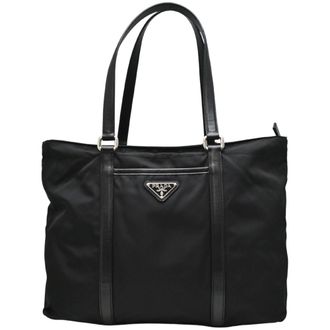 Prada Black Nero Nylon Leather Tote Bag (Pre-Owned)