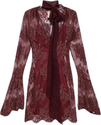 Aniye By Mini Jurk van Transparant Kant met Bloemmotief - Dames - Feestkleedjes - Rood - M - Chiffon - Kleedjes