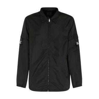 Givenchy Casual Shirts, male, Black, L, Black Nylon Logo Clip Jacket