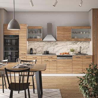 Vicco Mobile Da Cucina R-line, Sonoma/bianco, 350 Cm Con Armadio Alto, Pl Marmo